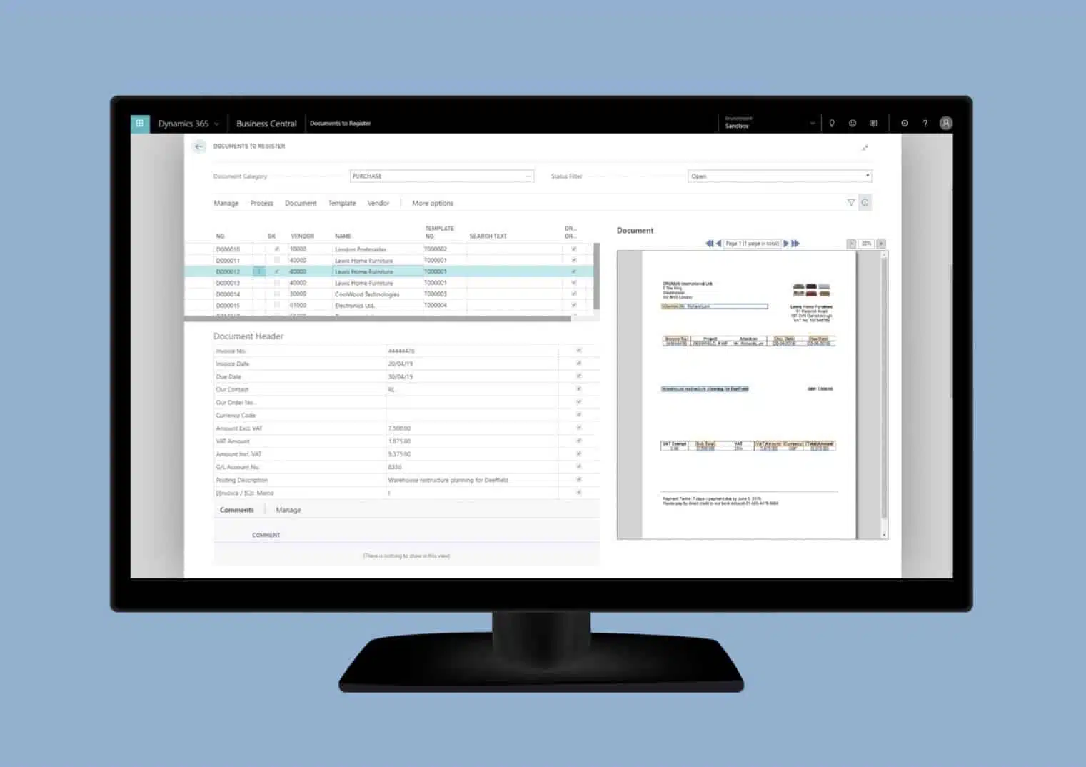 Een screenshot van de Document Capture applicatie op een beeldscherm
