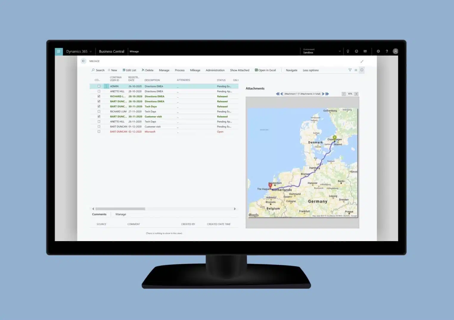 Screenshot van Continia Expense Management functionaliteit