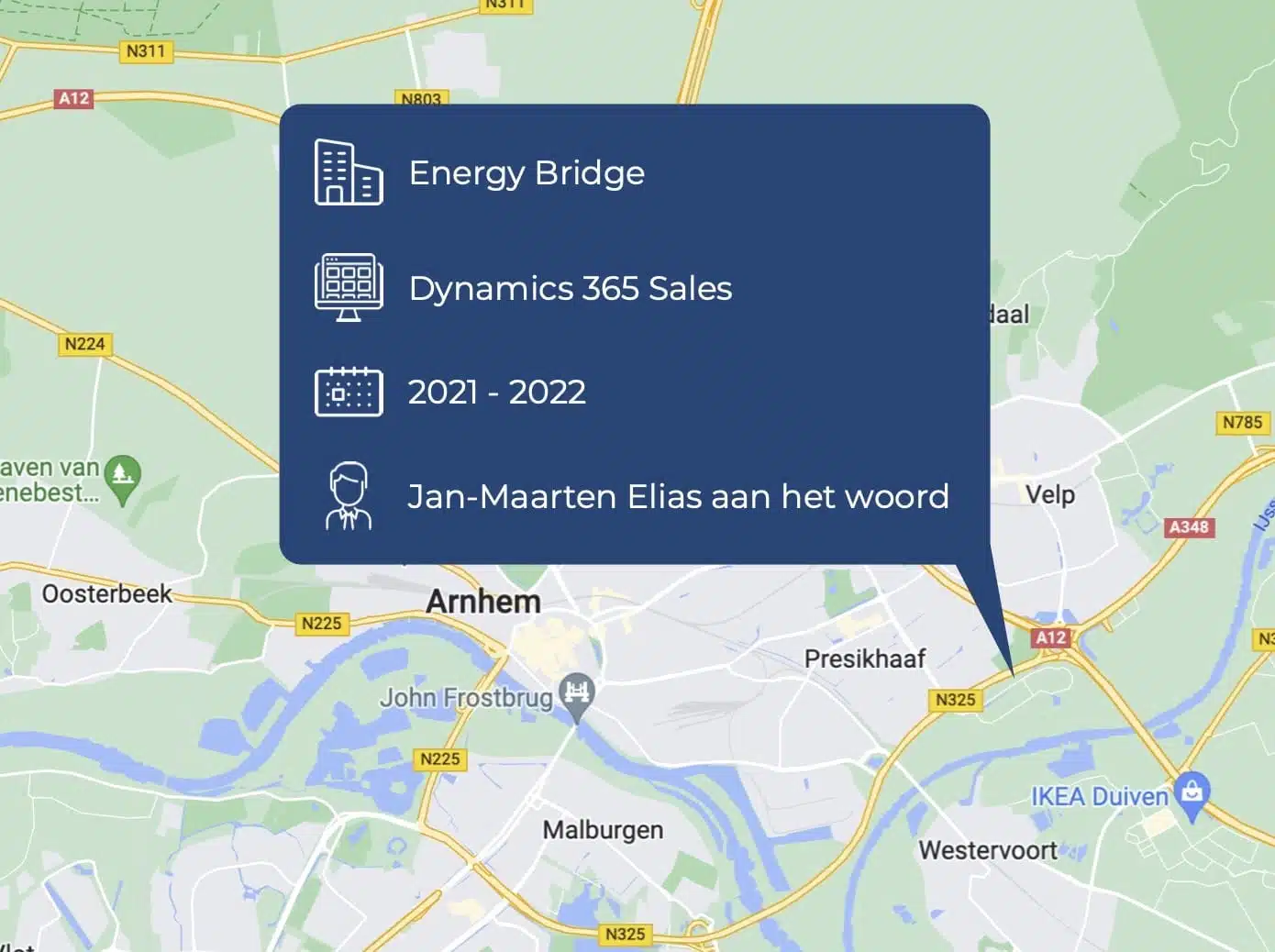 Bedrijfsinformatie van Energy Bridge op een kaart van Google Maps