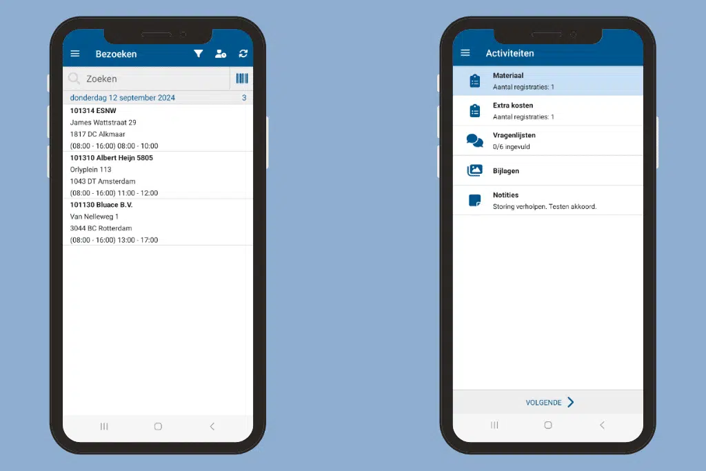 Buitendienst app keuze scherm