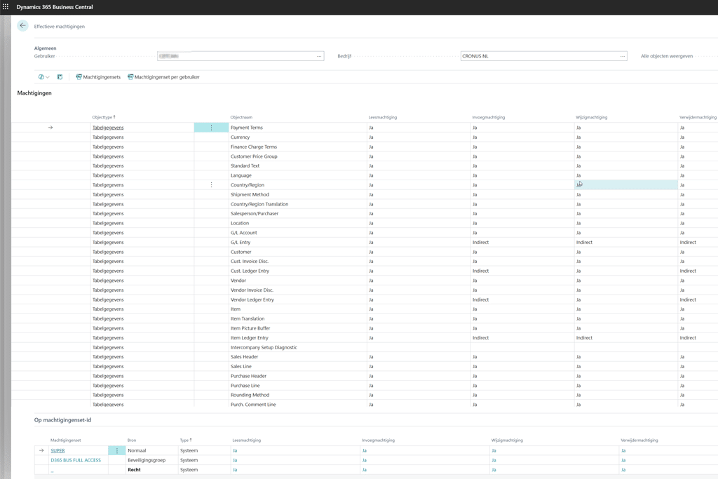 Permission repoting standaard permission view business central