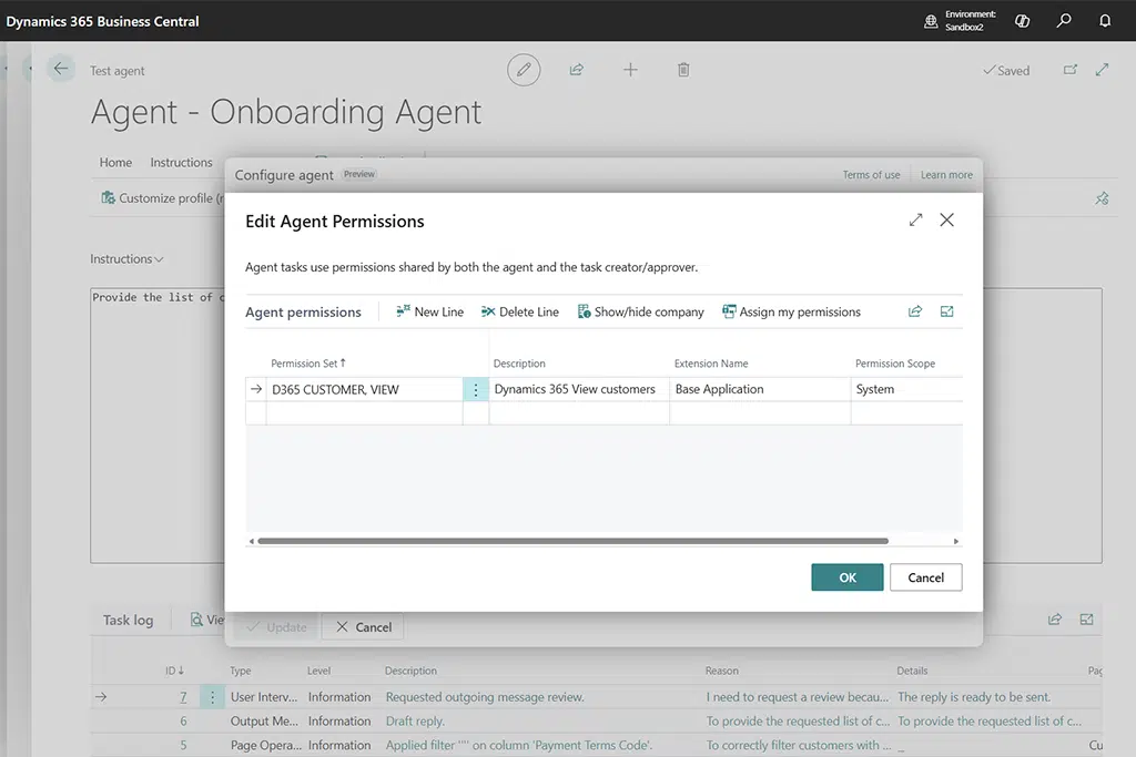 Agent Designer Business Central: rolgebaseerde rechten