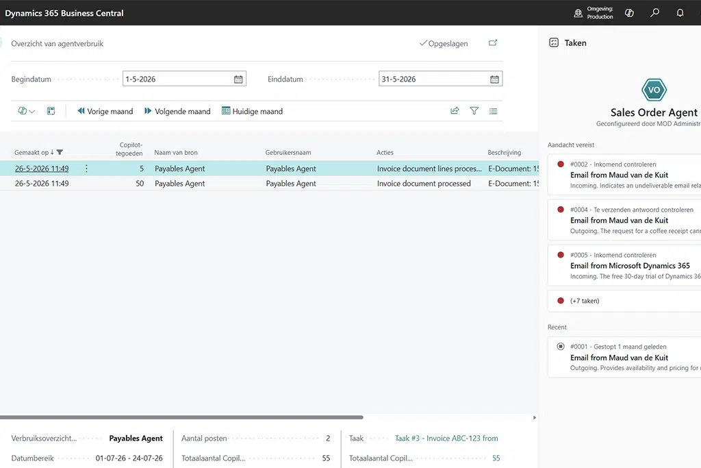 Payables Agent Business Central: kosten bewaken