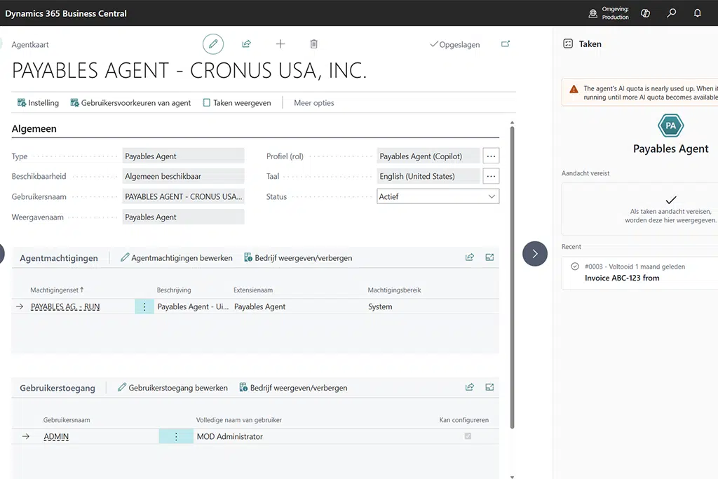 Payables Agent Business Central: rolgebaseerd