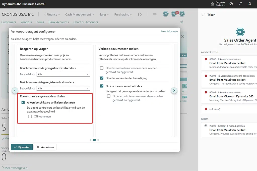 Sales Order Agent Business Central: artikelherkenning